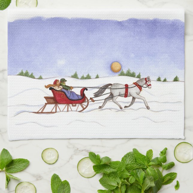 Sleigh Ride Kitchen Towel (Folded)