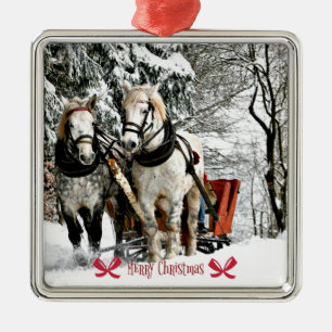 Sleigh Ride, Merry Christmas Metal Ornament