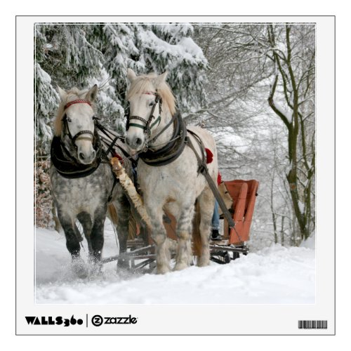 sleighridesnowforesthorsewinterwhitegallop wall decal