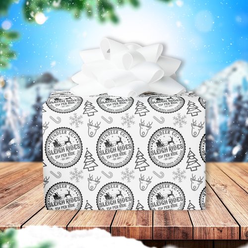 Sleigh Rides Reindeer Vintage Style Pattern Wrapping Paper