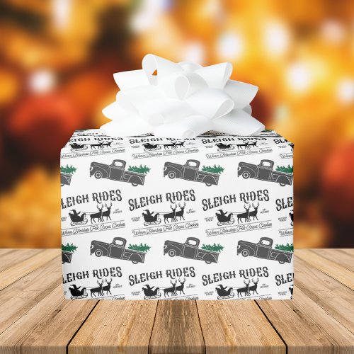 Sleigh Rides Rustic Black Truck Christmas Wrapping Paper