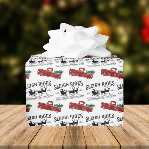 Sleigh Rides Rustic Red Truck Christmas Wrapping Paper