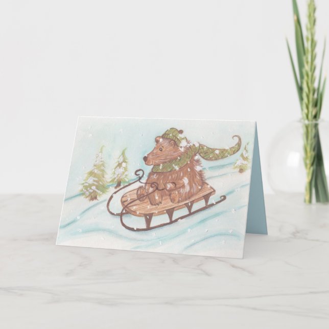 Sleigh Riding Holiday Bear Card (Front)