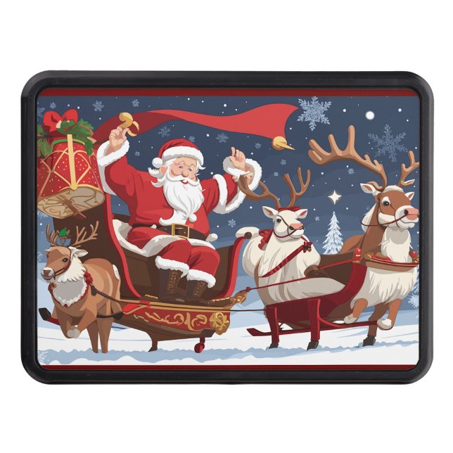 Sleigh Riding Trailer Hitch Cover (Fun Christmas Design Santa Claus Trailer Hitch Cover!)