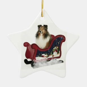 Sleigh Sheltie Ceramic Ornament