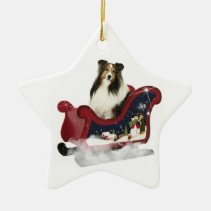 Sleigh Sheltie Ceramic Ornament