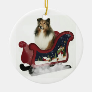 Sleigh Sheltie Ceramic Ornament