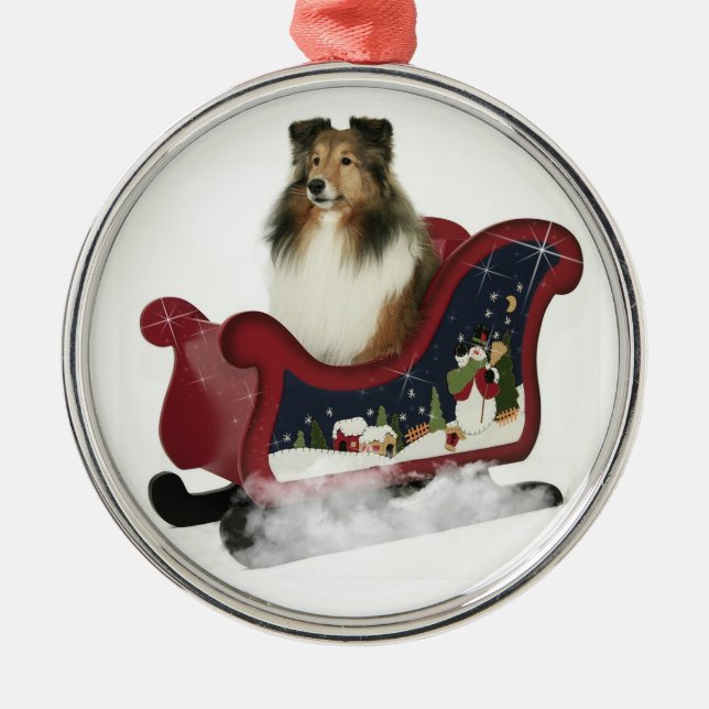 Sleigh Sheltie Metal Ornament (Front)