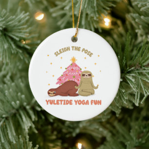 Sleigh the Pose: Yuletide Yoga Fun Cute Sloth Ceramic Ornament