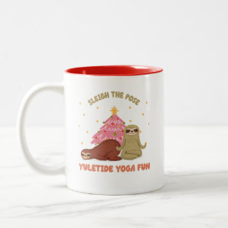 Sleigh the Pose: Yuletide Yoga Fun |  Cute Sloth  Two-Tone Coffee Mug