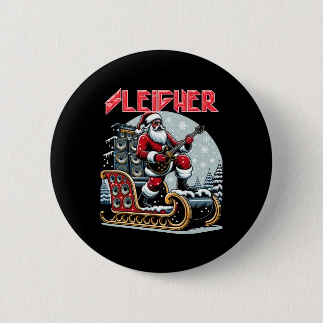 Sleigher Hail Santa Heavy Metal Christmas Rock Xma Button (Front)