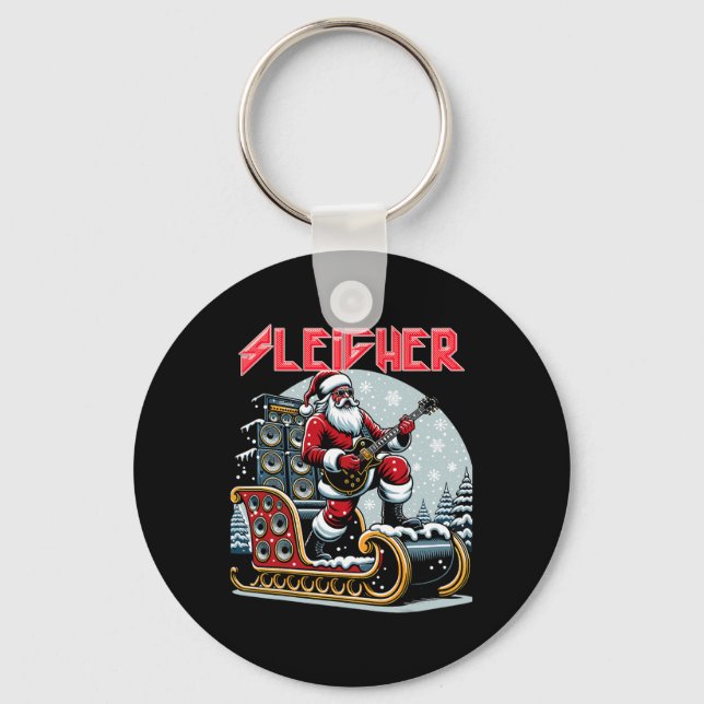 Sleigher Hail Santa Heavy Metal Christmas Rock Xma Keychain (Front)