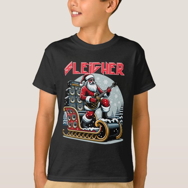 Sleigher Hail Santa Heavy Metal Christmas Rock Xma T-Shirt (Front)
