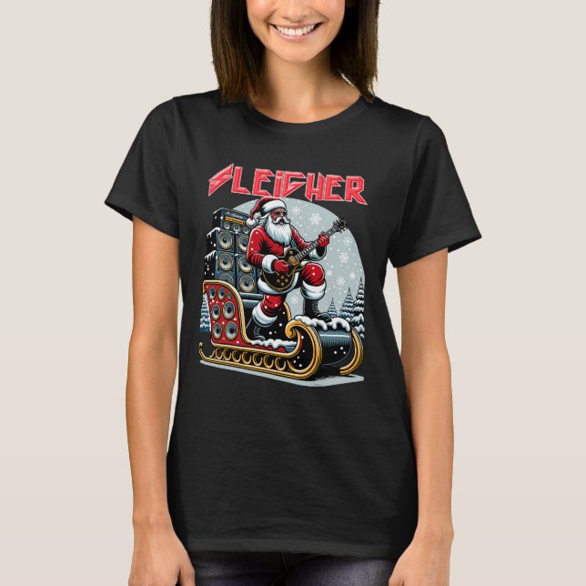 Sleigher Hail Santa Heavy Metal Christmas Rock Xma T-Shirt (Front)