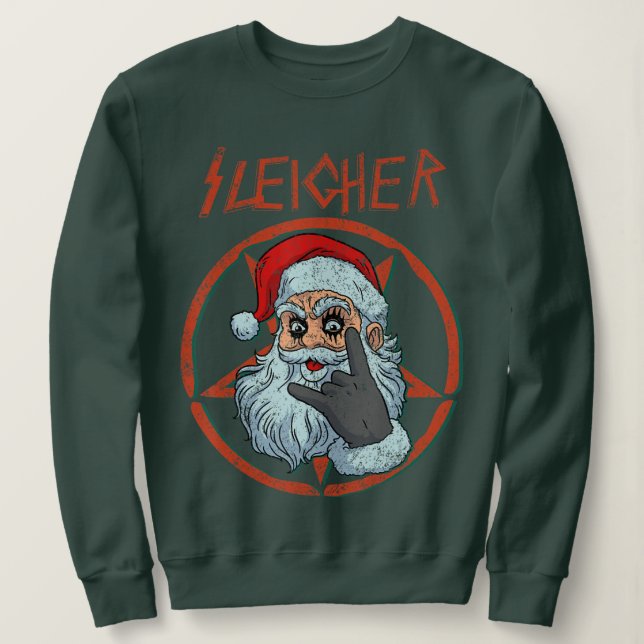 Sleigher Hail Santa Heavy Metal Skull Christmas Sweatshirt (Design Front)