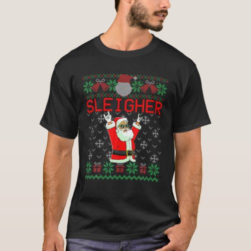 Sleigher Heavy Metal Music Hail Santa Ugly Christm T_Shirt