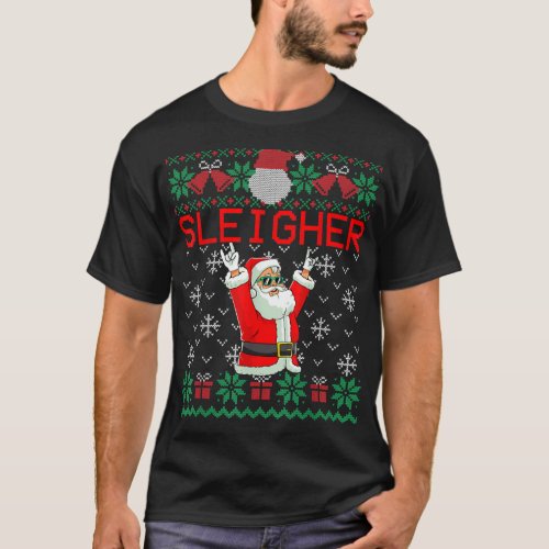 Sleigher Heavy Metal Music Hail Santa Ugly Christm T_Shirt