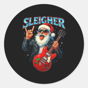 Sleigher Rock Santa Funny Metal Christmas Design Classic Round Sticker