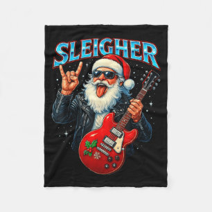 Sleigher Rock Santa Funny Metal Christmas Design Fleece Blanket