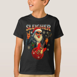 Sleigher Rock Santa Funny Metal Christmas Design  T-Shirt