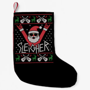 Sleigher Santa Christmas Rock n Roll Ugly Sweat Small Christmas Stocking