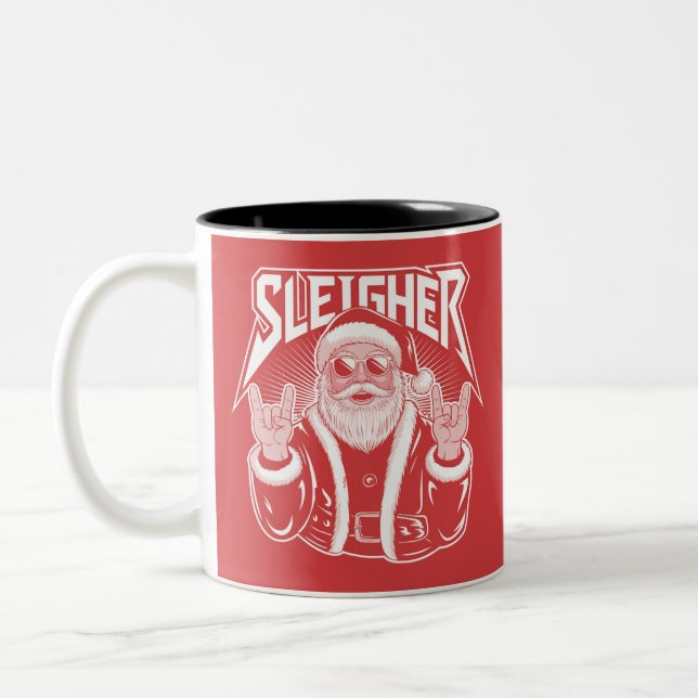 Sleigher Santa Claus Funny Metal Christmas Rock  Two-Tone Coffee Mug (Left)