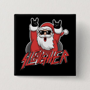 Sleigher Santa Claus Metal Christmas Funny Hail Button