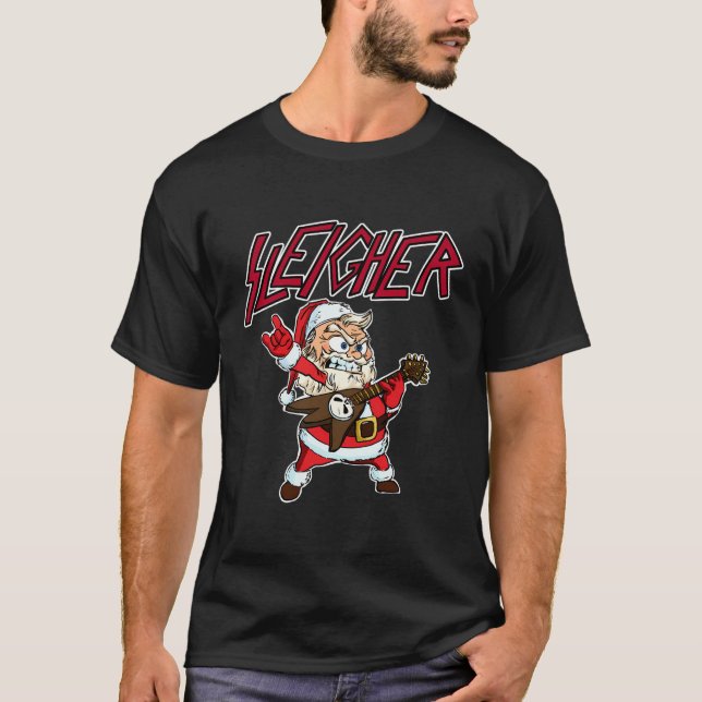 Sleigher Santa Claus Metal Christmas Funny Hail Sa T-Shirt (Front)