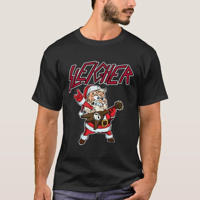 Sleigher Santa Claus Metal Christmas Funny Hail Sa T-Shirt (Front)