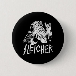 Sleigher Santa Claus Rock On Goth Heavy Button