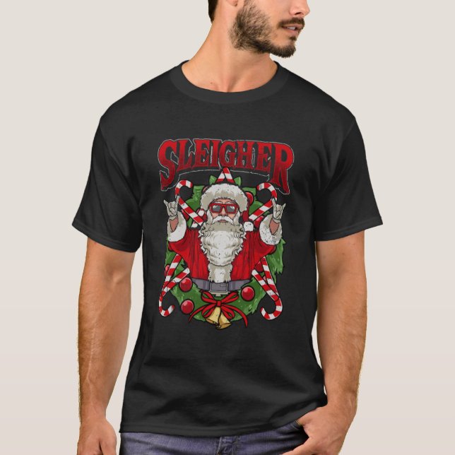 Sleigher Santa Claus Rocker Heavy Metal Christmas  T-Shirt (Front)