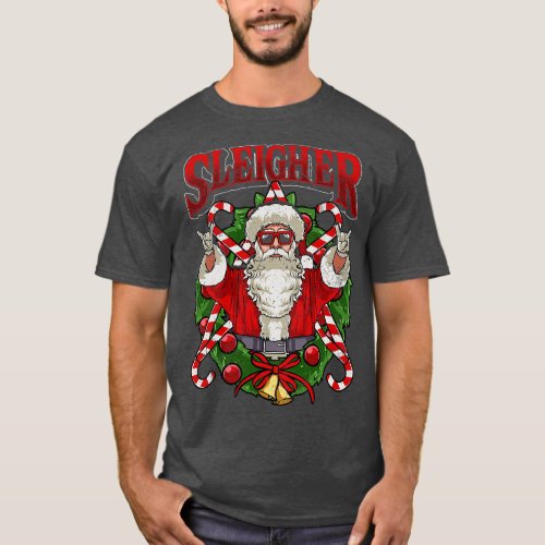 Sleigher Santa Claus Rocker Heavy Metal Christmas T_Shirt