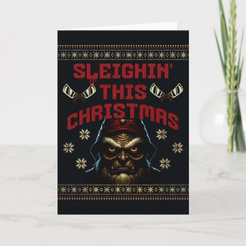 Sleighin Christmas Horror Pun Card