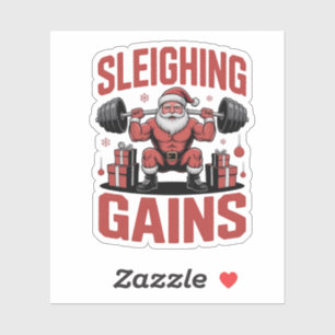 Sleighin' Gains Santa Lifting Weights Christmas Sticker