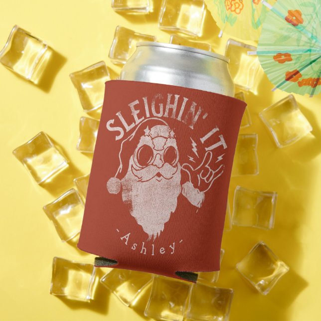 Sleighin It Funny Santa Sleigh Christmas Can Cooler (In Situ Summer)