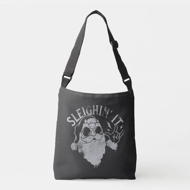 Sleighin It Funny Santa Sleigh Christmas Crossbody Bag (Front)