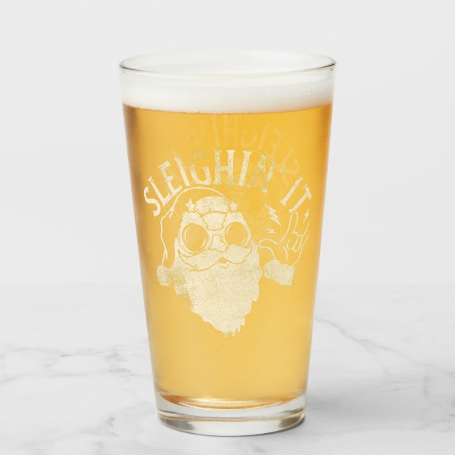 Sleighin It Funny Santa Sleigh Christmas Glass (Front Filled)