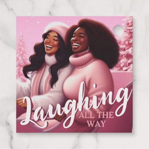 Sleighin Sisters Festive Laughter Pastel Pink Foil Favor Tags