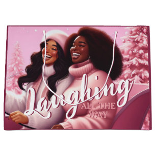 Sleighin' Sisters Festive Laughter Pastel Pink Large Gift Bag