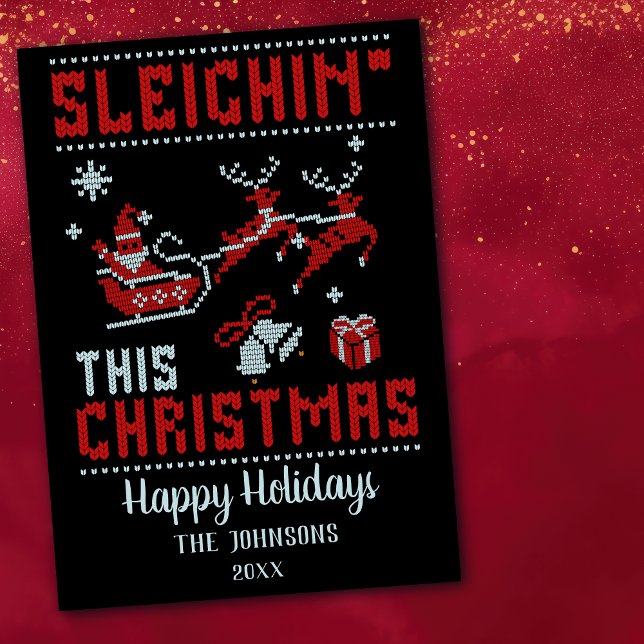 Sleighin' This Christmas Santa & Sleigh Christmas Holiday Card (Creator Uploaded)