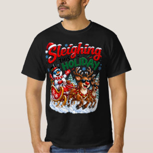Sleighing This Holiday – Funny Snowman and Reindee T-Shirt