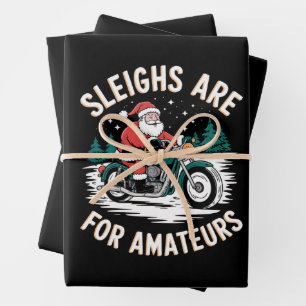 Sleighs Are For Amateurs Christmas Motorbike Biker Wrapping Paper Sheets