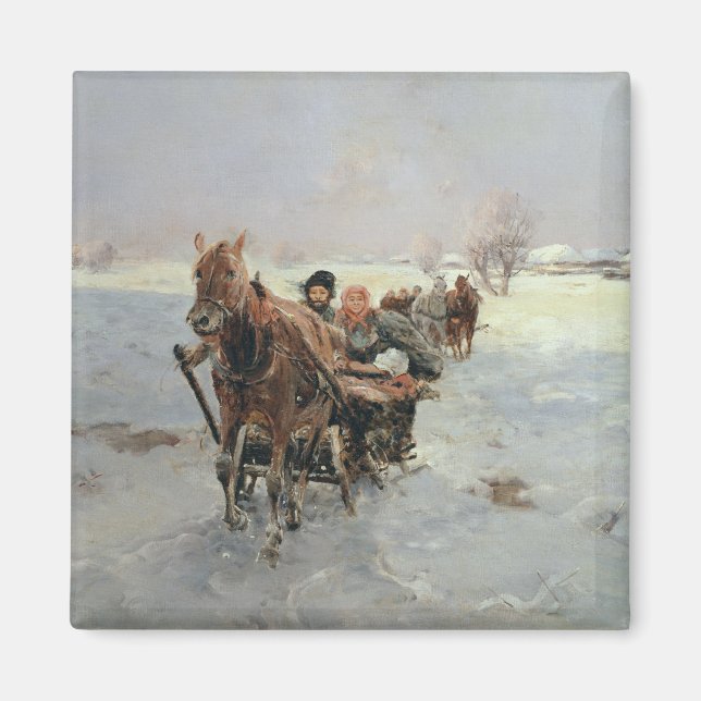 Sleighs in a Winter Landscape Magnet (Front)