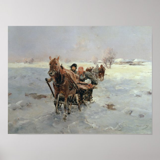 Sleighs in a Winter Landscape Poster (Front)