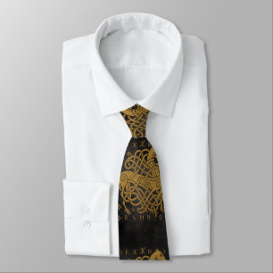 Sleipnir, Golden Norse Horse with Runes Symbol Neck Tie