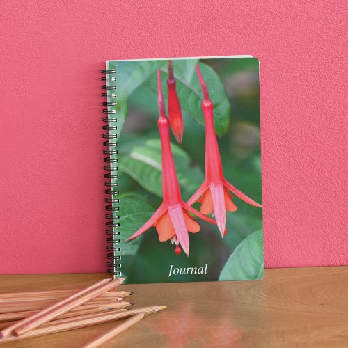 Slender Red Fuchsia Flowers Floral Notebook