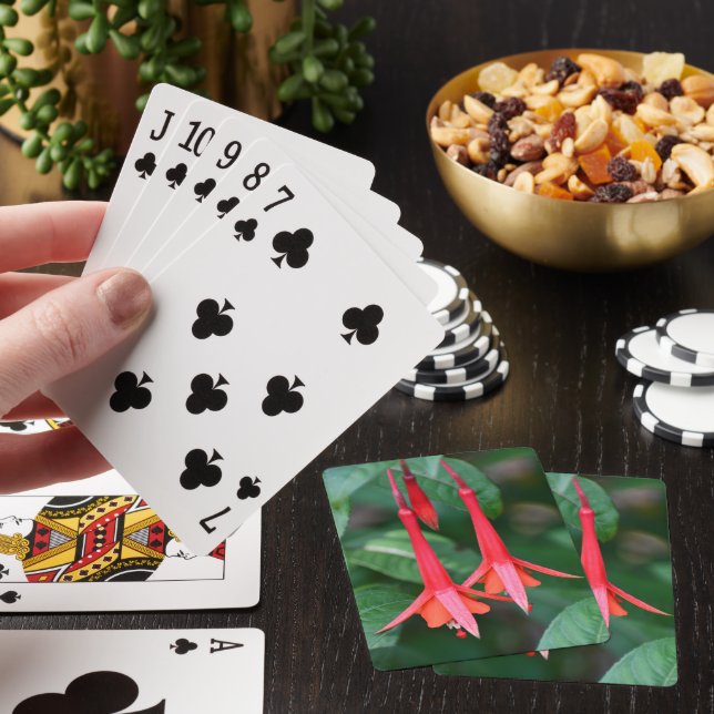 Slender Red Fuchsia Flowers Floral Poker Cards (In Situ)