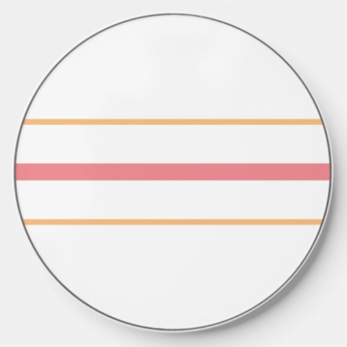 Slender Salmon Peach Racing Stripes On White  Wireless Charger