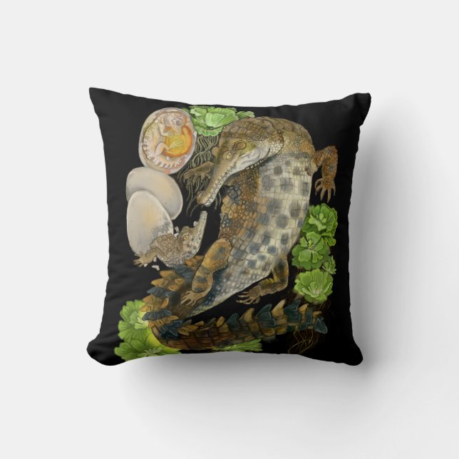 Slender Snouted Crocodile Throw Pillow (Front)
