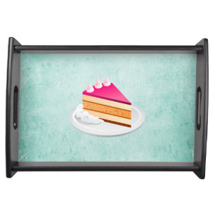 slice of cake on a green vintage texture serving tray